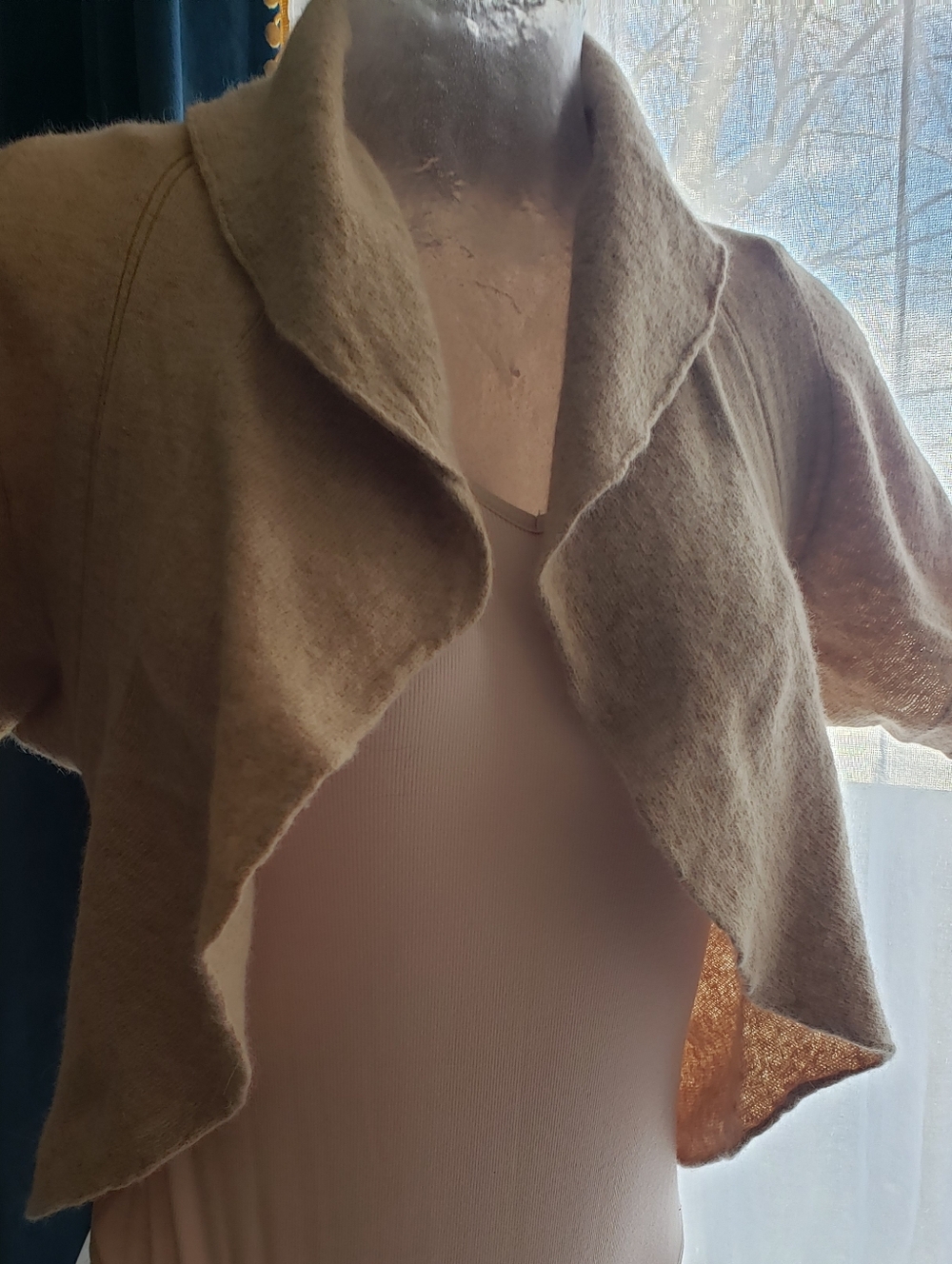 Beige Short-Sleeve Open-Front Women's Sweater Bolero